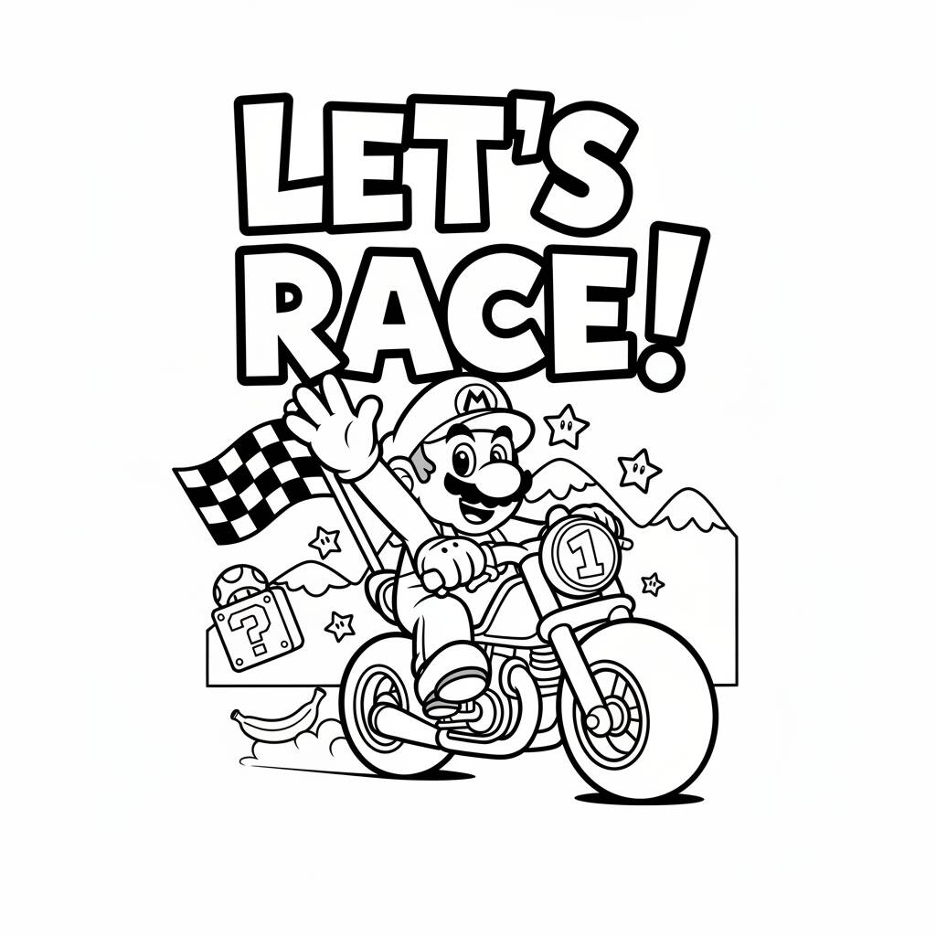Desenho do Mario Correndo de Motocicleta para colorir