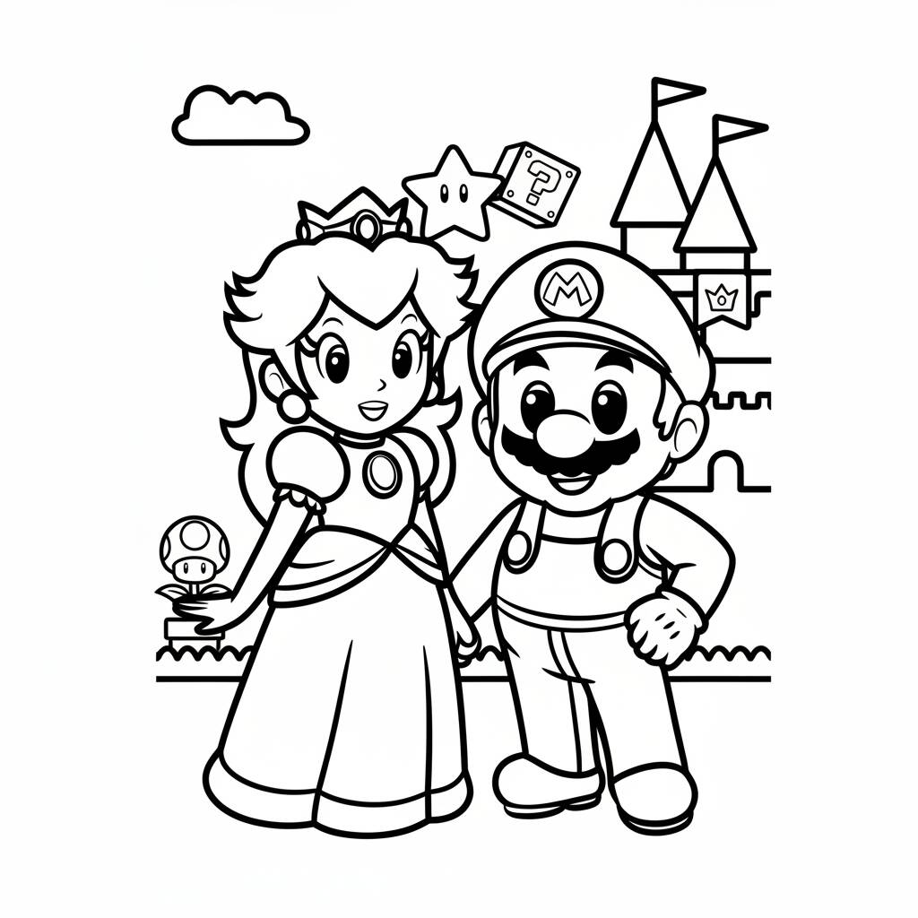 Mario and Princess Peach coloring page