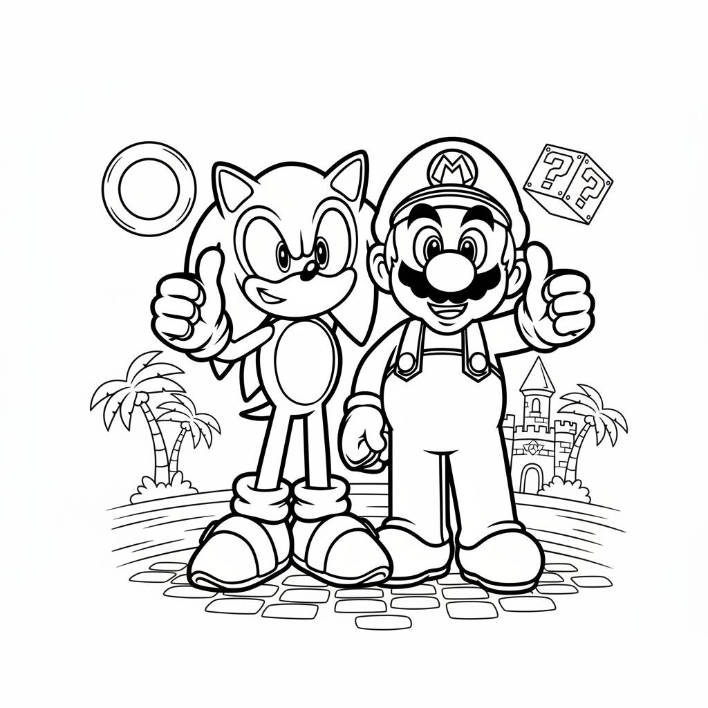 Desenho do Mario e do Sonic para colorir