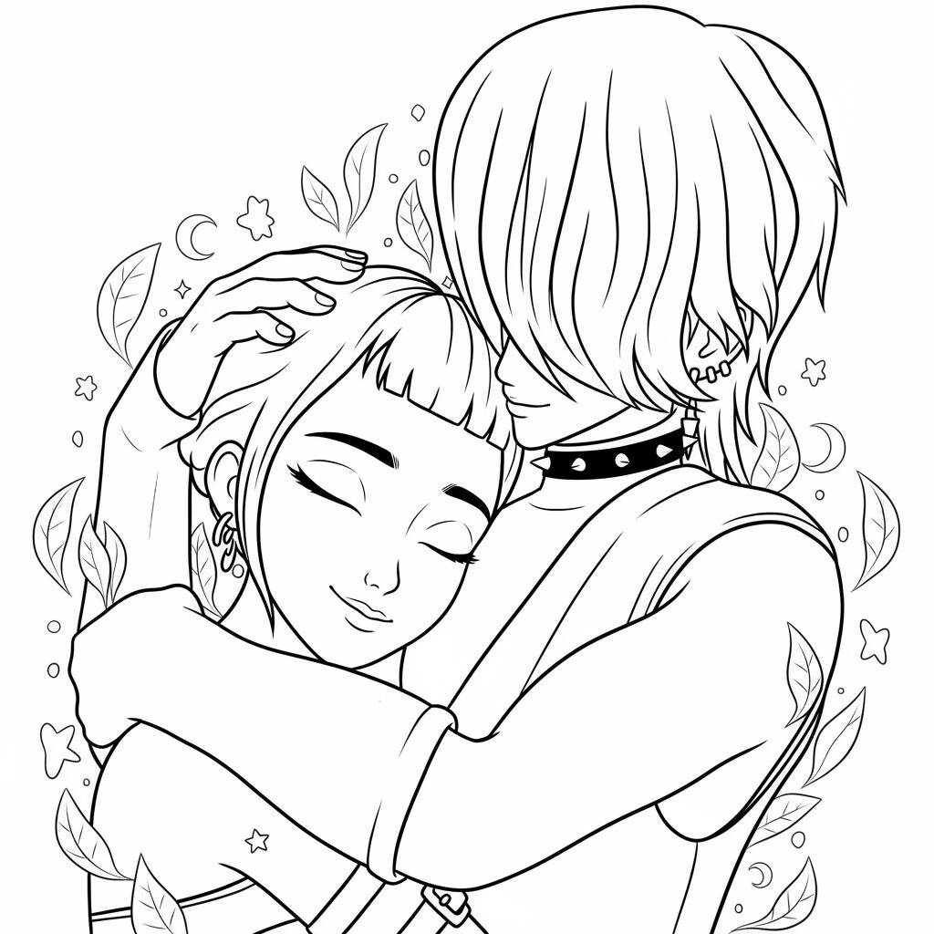 Desenho do Mystery Saja em abraço carinhoso para colorir (Saja Boys)