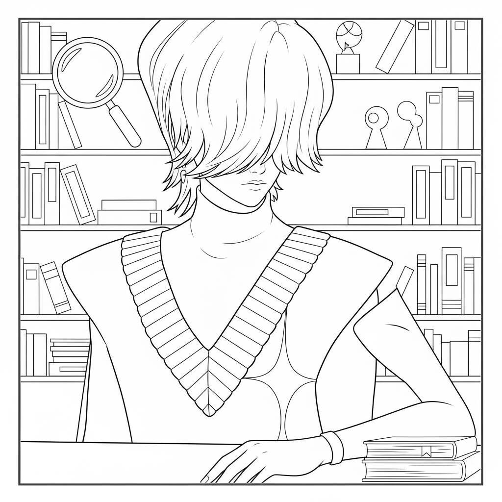 Desenho do Mystery Saja em pose contemplativa para colorir (Saja Boys)