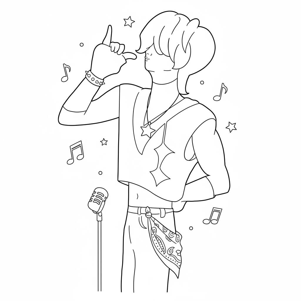 Desenho do Mystery Saja em pose de performance para colorir (Saja Boys)