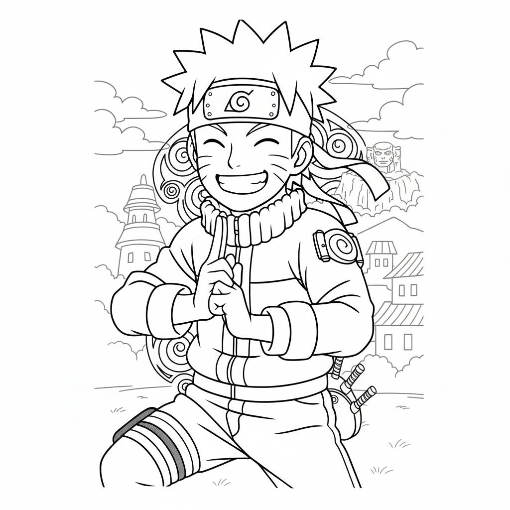 Desenho do Naruto fazendo jutsu para colorir
