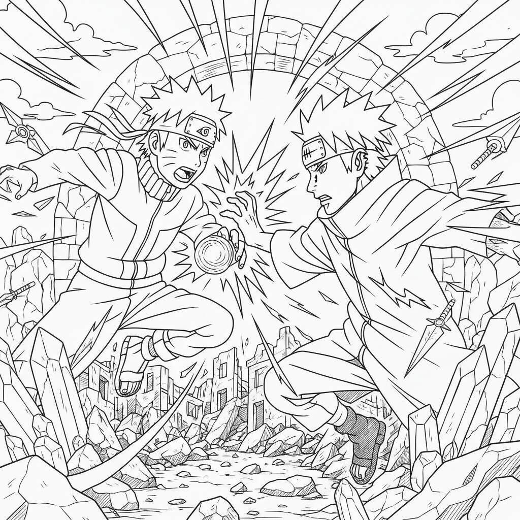 Desenho do Naruto lutando para colorir
