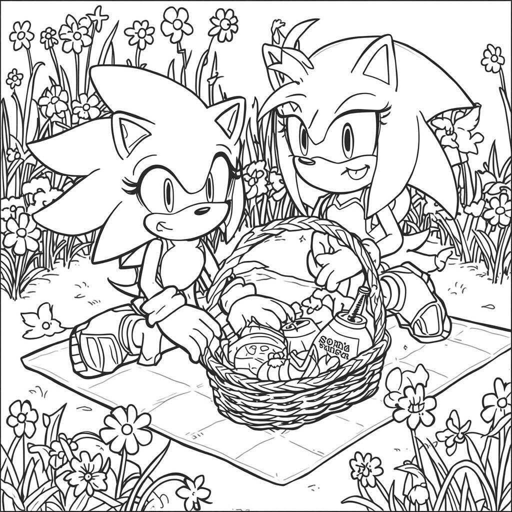 Desenho do Sonic e Amy em um Encontro para Colorir