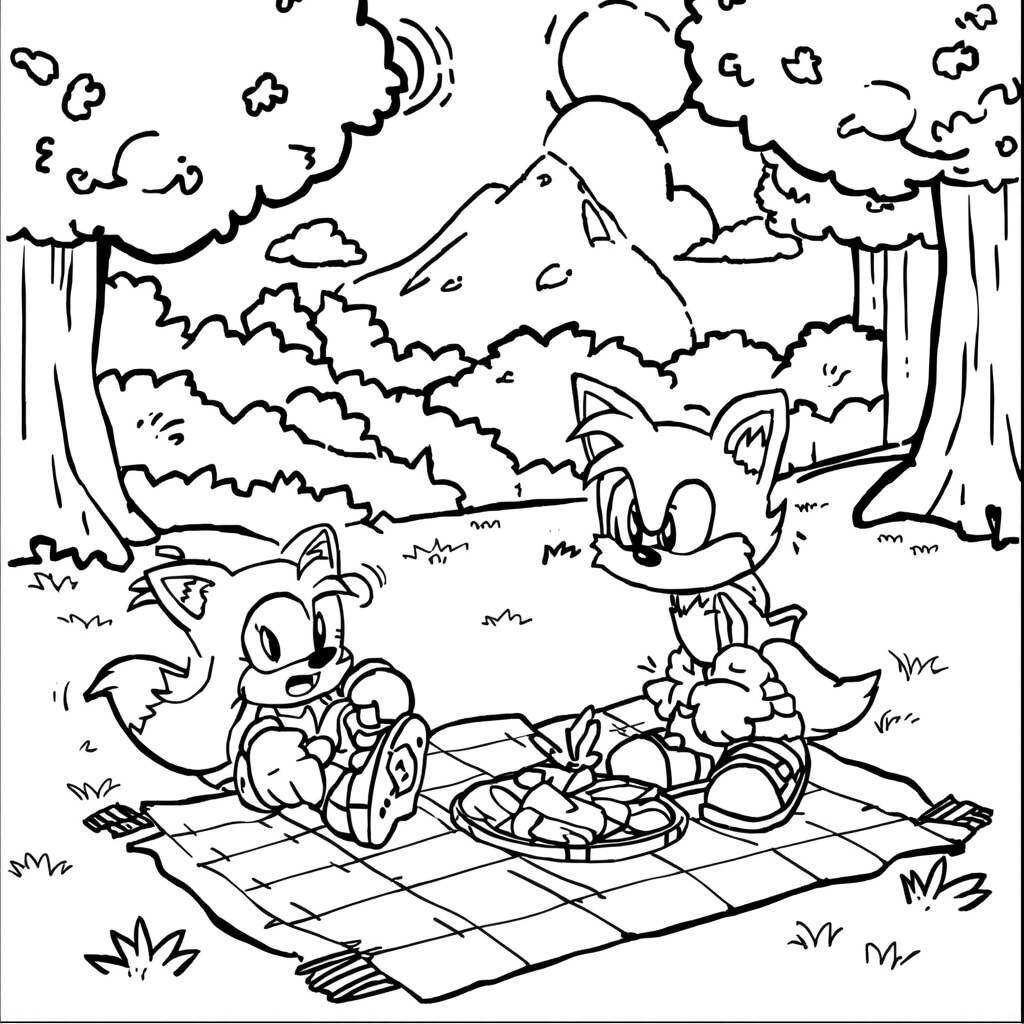 Desenho do Sonic e Tails em um Dia de Sol para Colorir