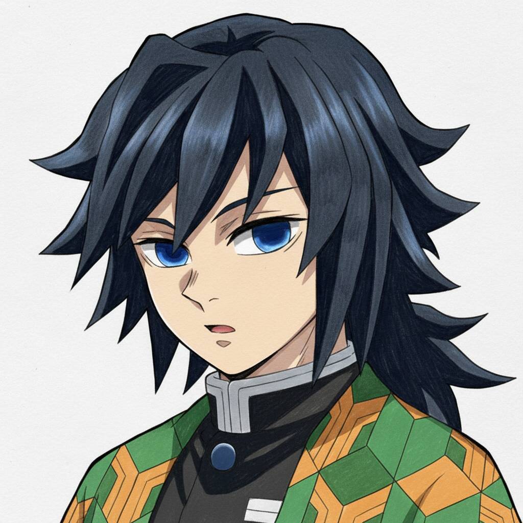 Desenho do Tanjiro Kamado, personagem de anime, a lápis