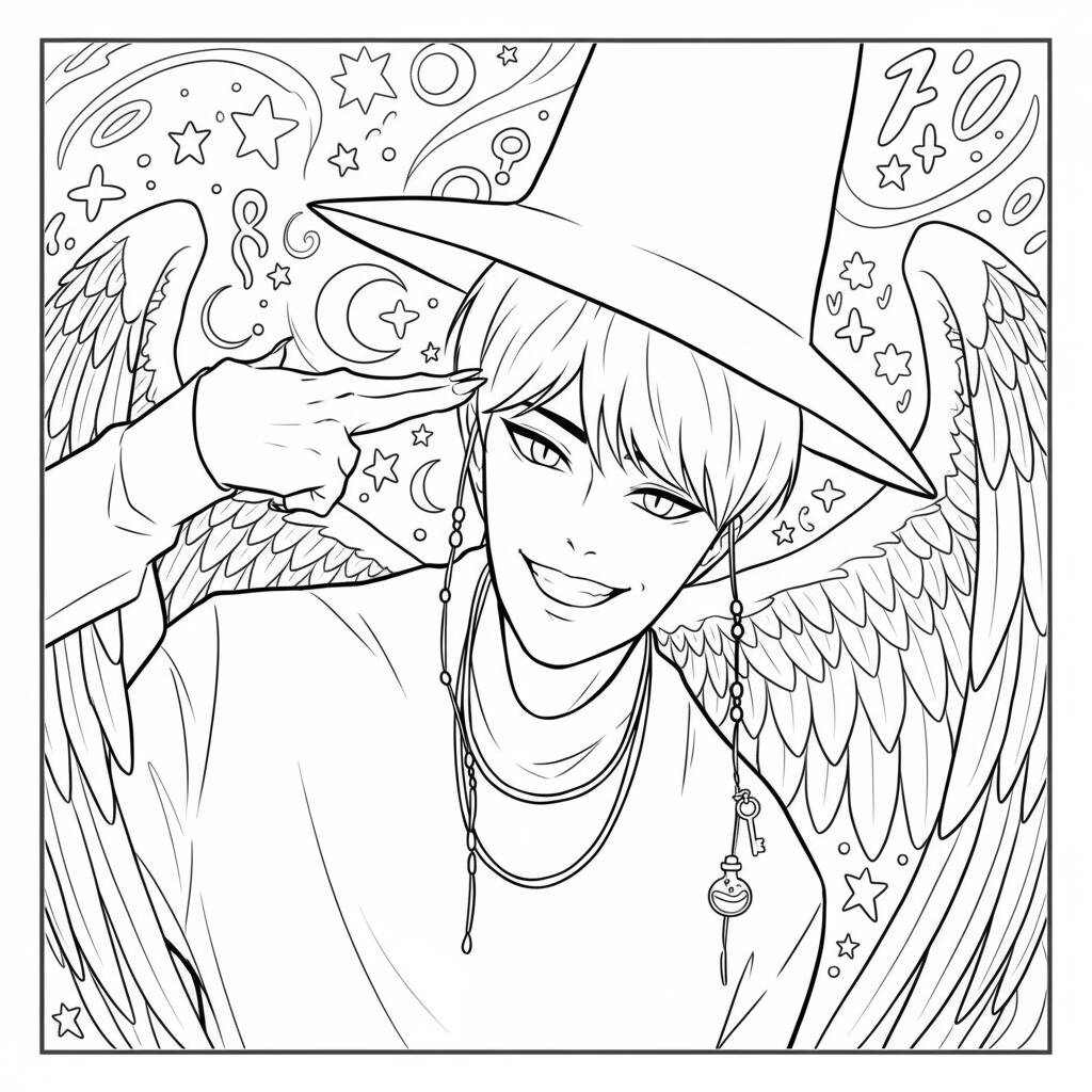 Desenho dos Baby Saja com chapéu estiloso para colorir (Guerreiras do K-Pop)