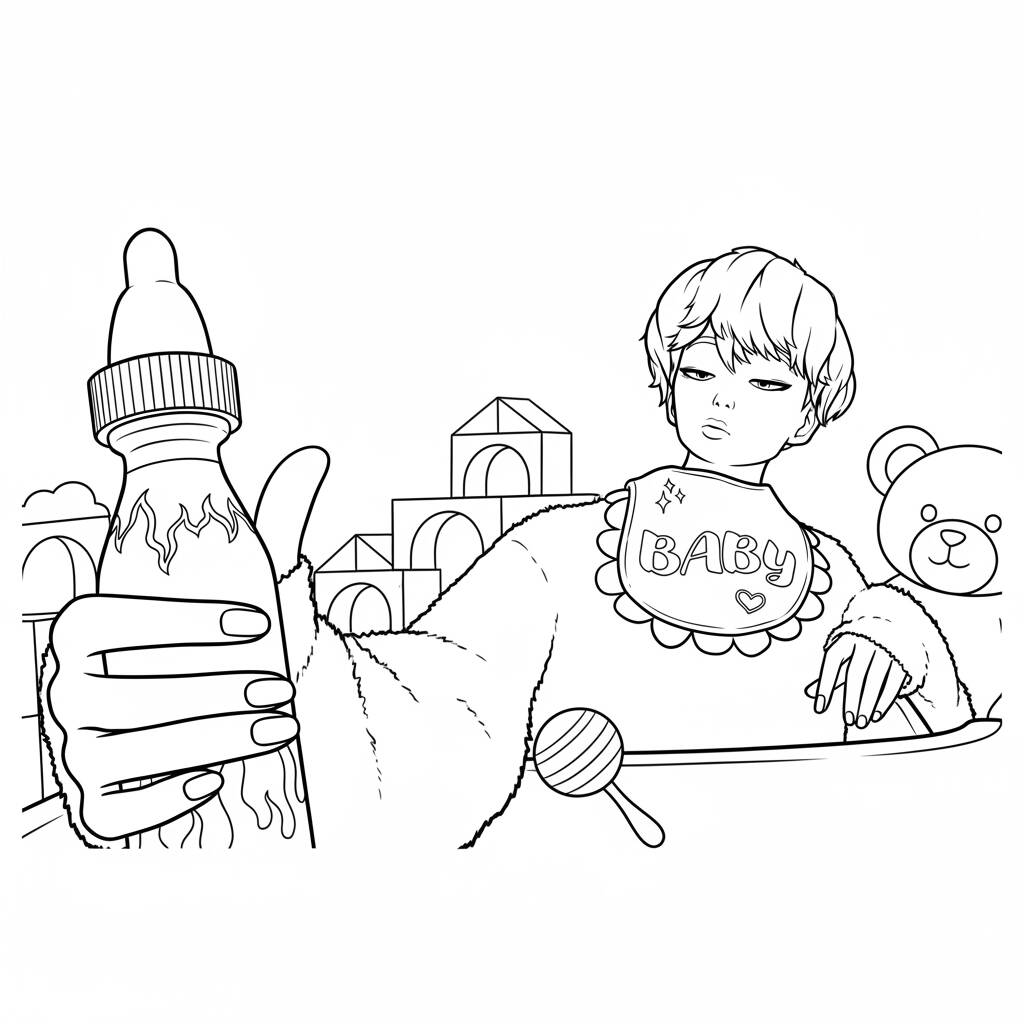 Desenho dos Baby Saja com mamadeira para colorir