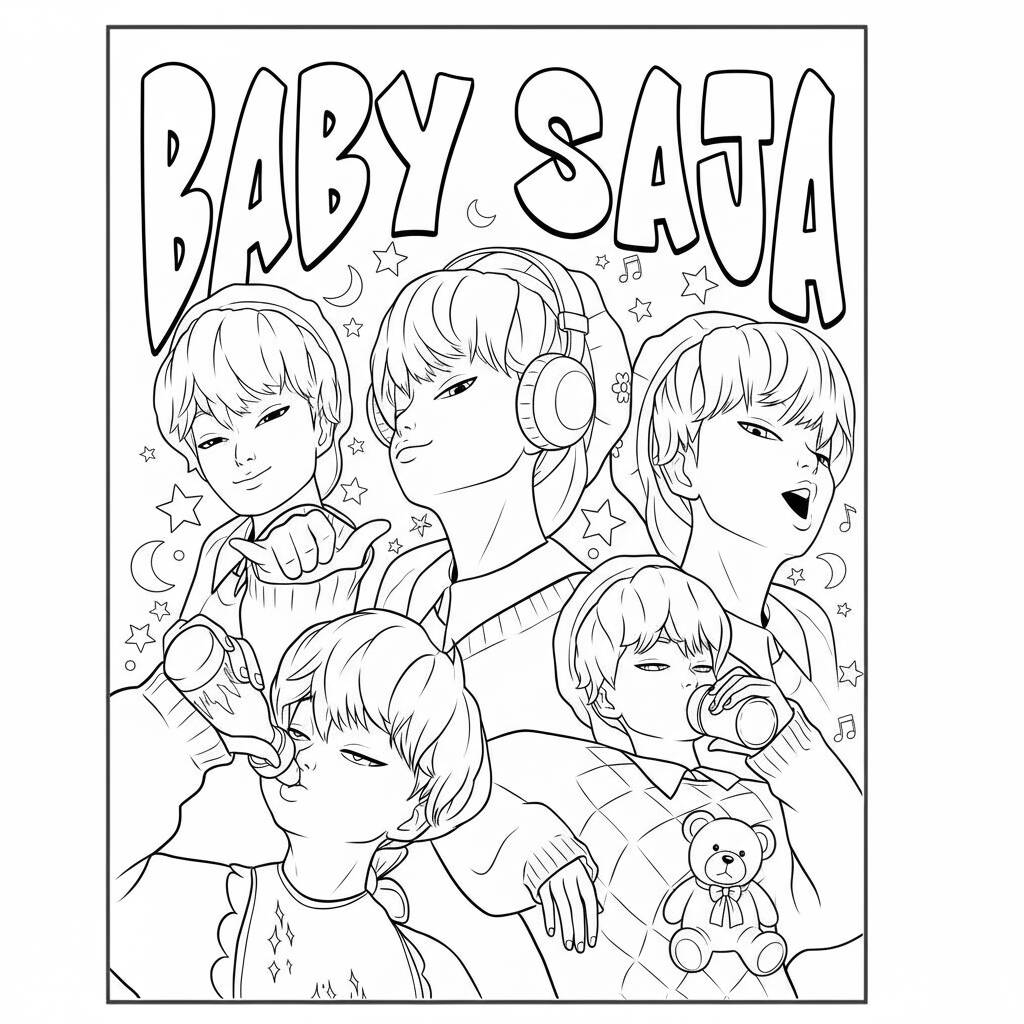 Desenho dos Baby Saja em estilo divertido para colorir (Guerreiras do K-Pop)