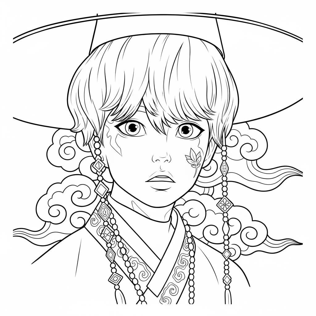 Desenho dos Baby Saja em traje tradicional para colorir (Guerreiras do K-Pop)