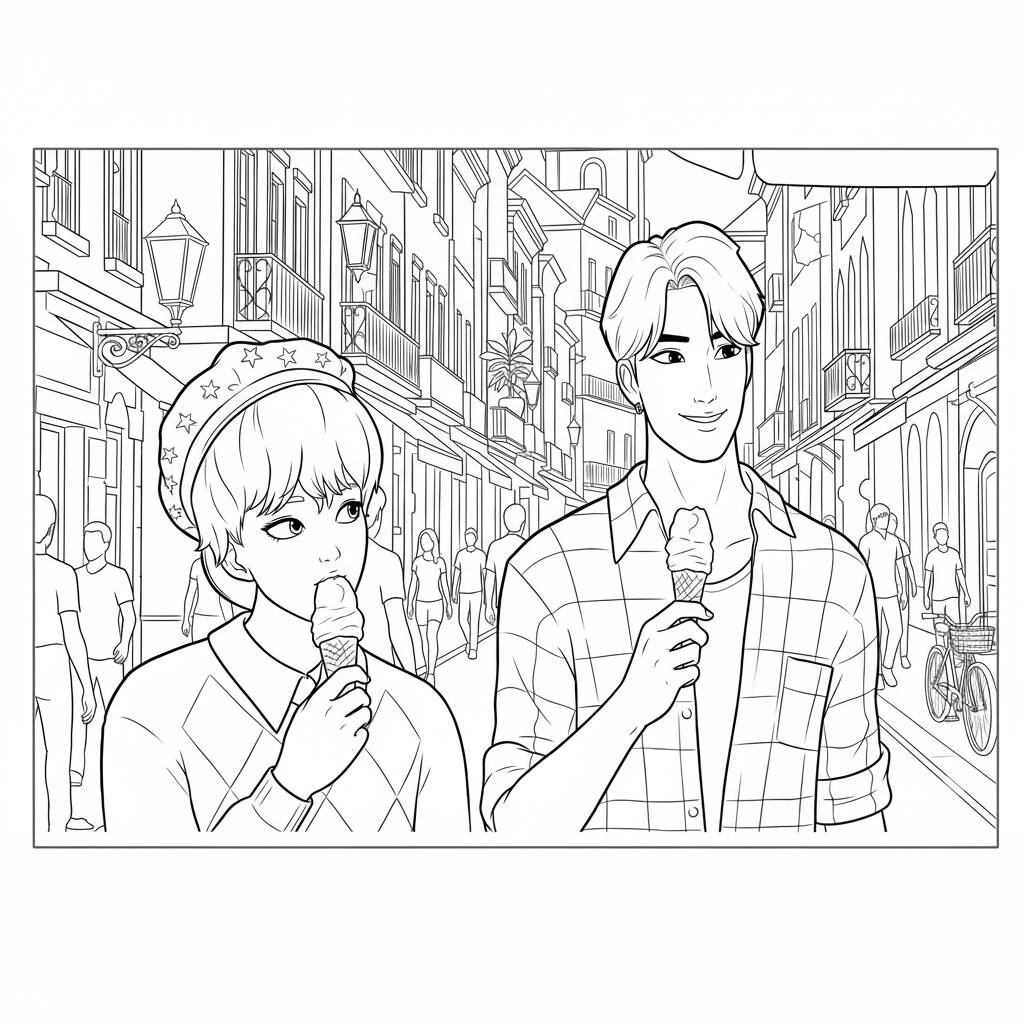 Desenho dos Baby Saja saboreando sorvete para colorir (Guerreiras do K-Pop)