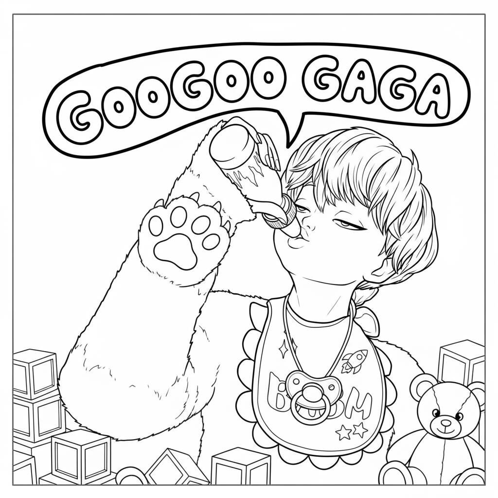 Desenho dos Baby Saja tomando mamadeira para colorir (Guerreiras do K-Pop)