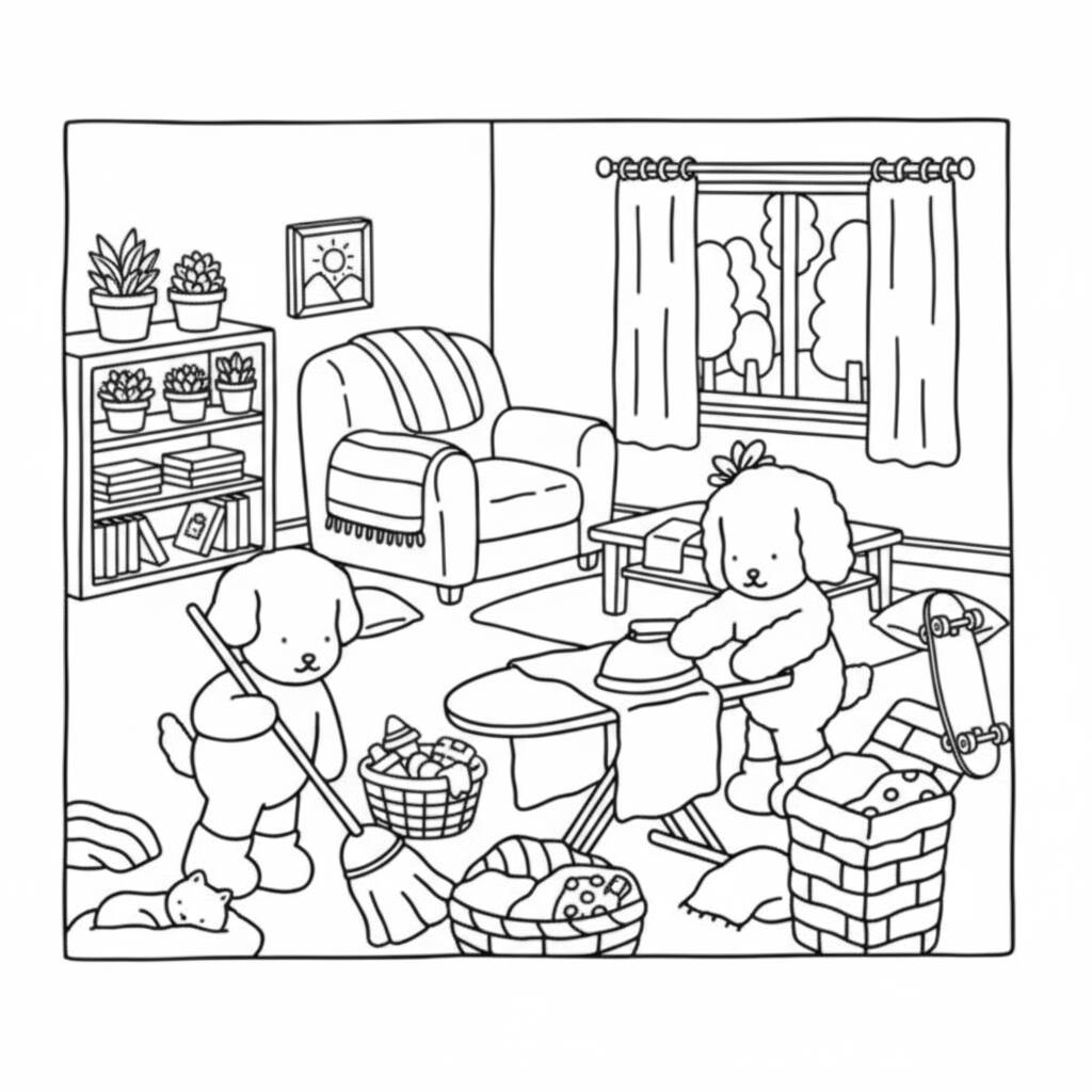 Desenho dos Bobbie Goods fazendo limpeza para colorir (Desenho para Colorir)
