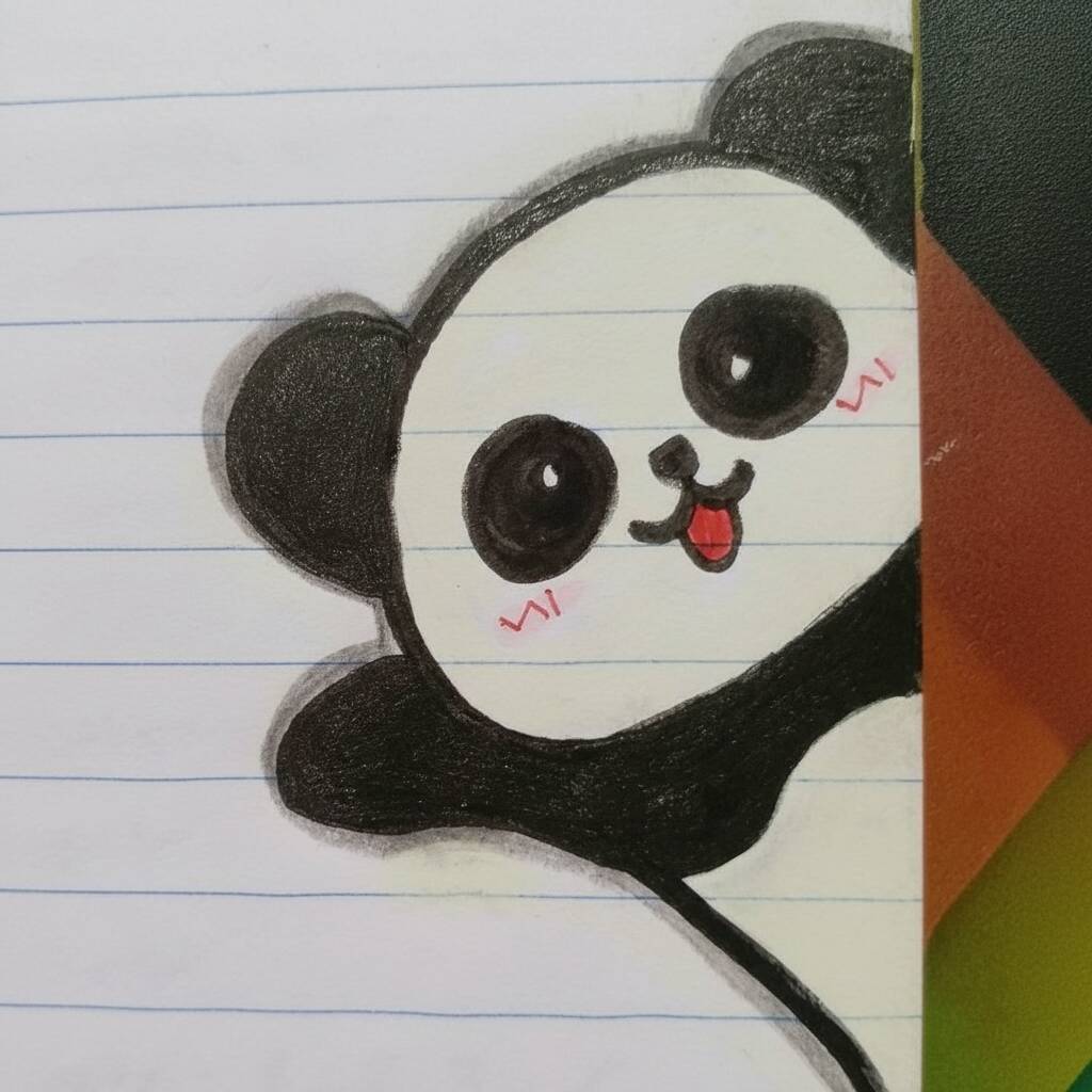 Desenho fofo de panda sorridente em papel