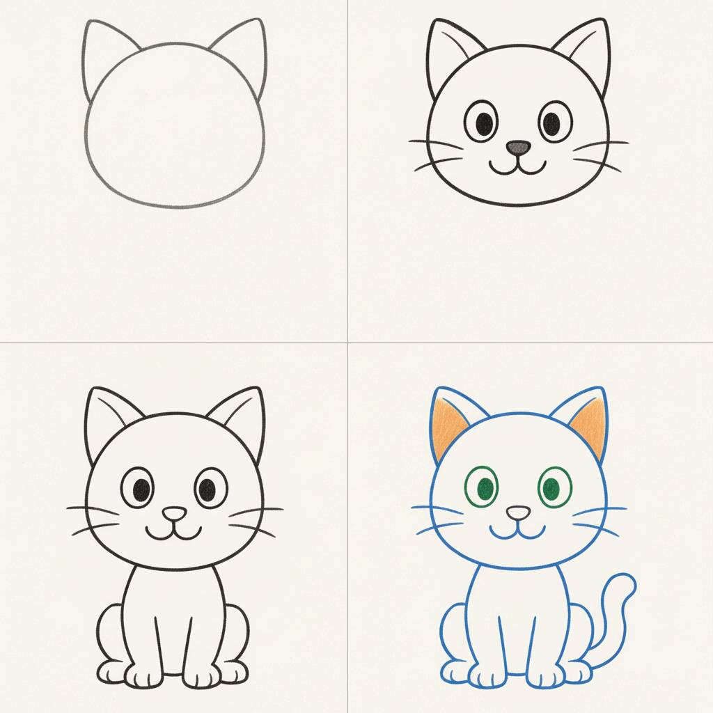 Desenho passo a passo de um gato para colorir