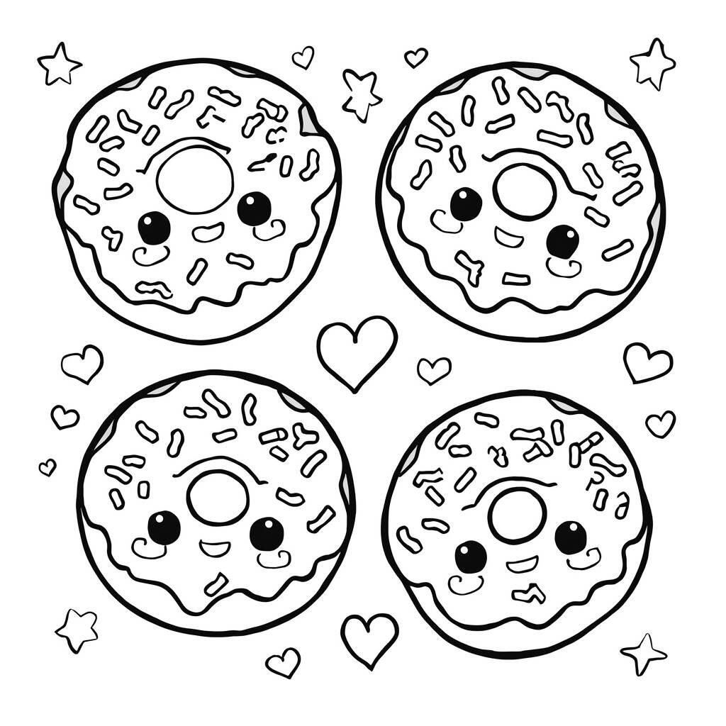 Donuts Kawaii Estilo (Desenho para Colorir)