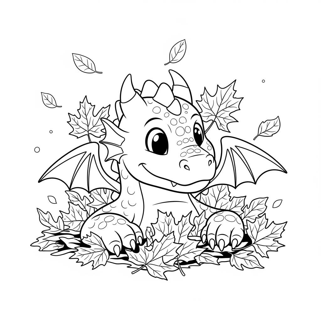 Dragao e Folhas (Desenho para Colorir)