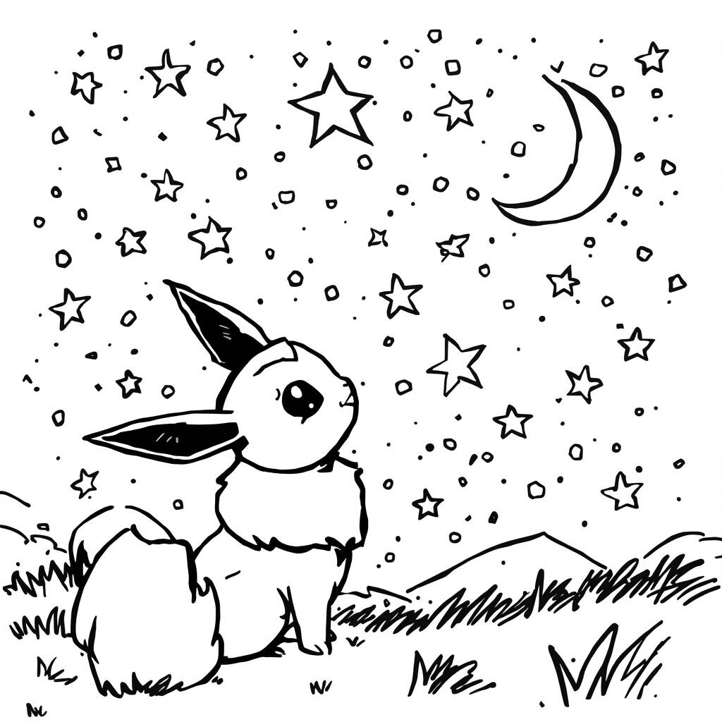 Eevee e Estrelas (Desenho para Colorir)