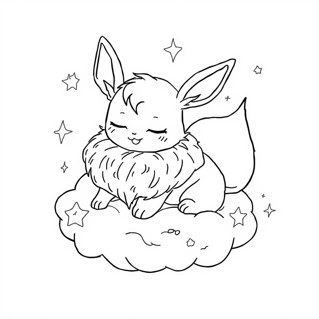 Eevee e Nuvens (Desenho para Colorir)