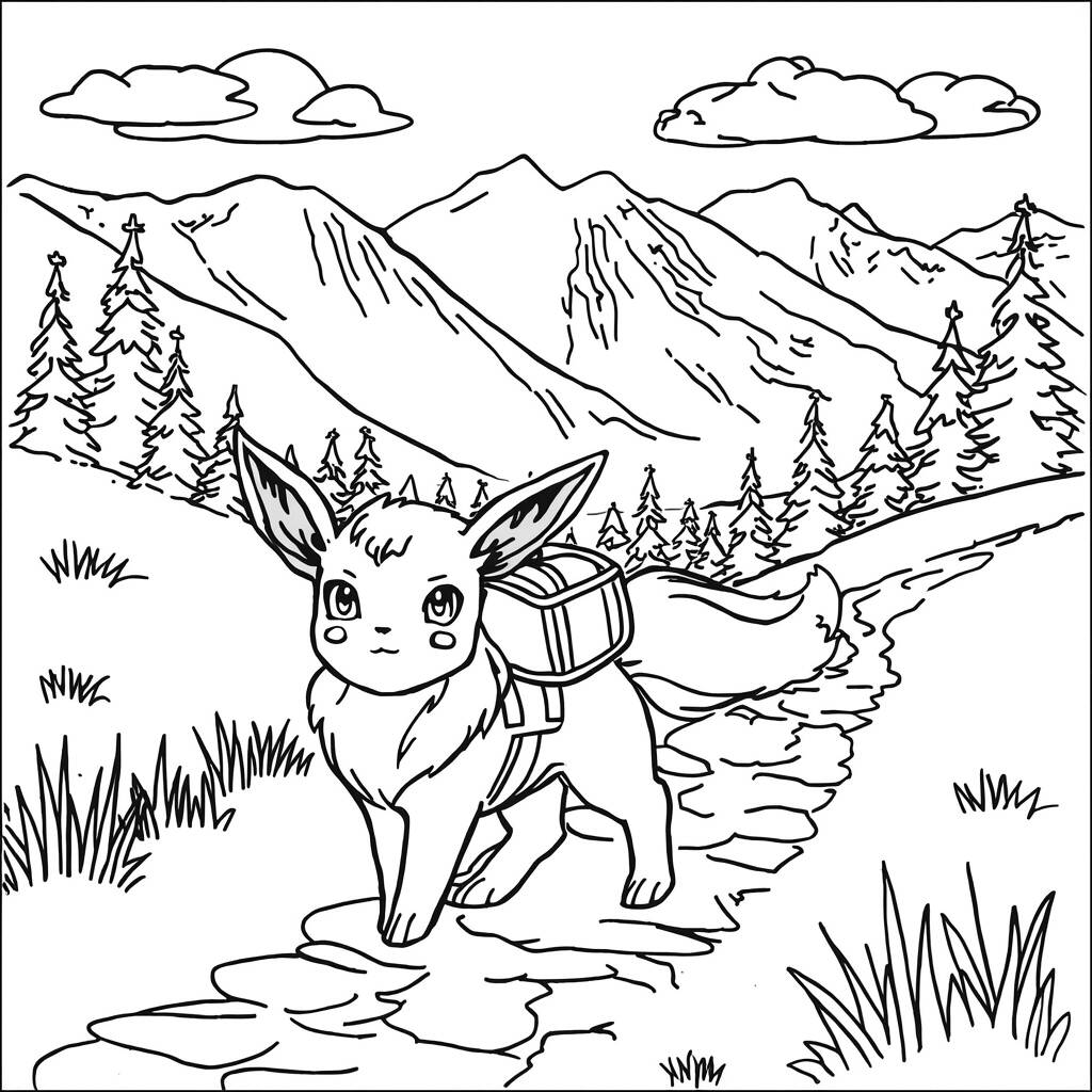 Eevee em Viagem (Desenho para Colorir)