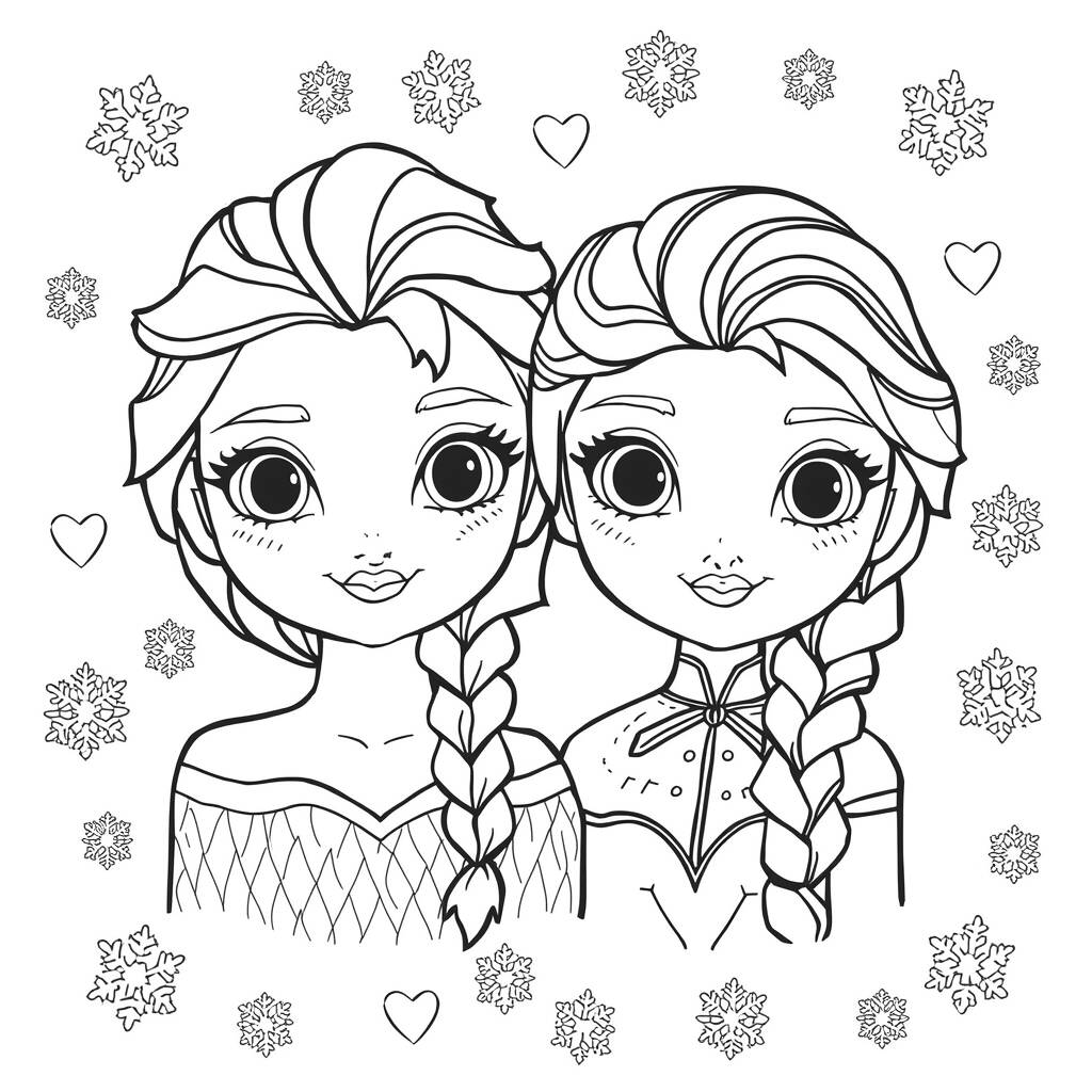 Elsa e Anna Kawaii (Desenho para Colorir)