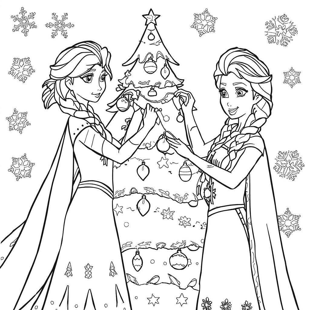 Elsa e Anna Natal (Desenho para Colorir)