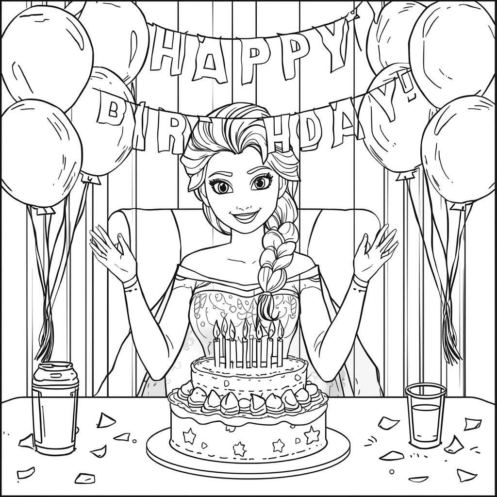 Elsa em Festa (Desenho para Colorir)
