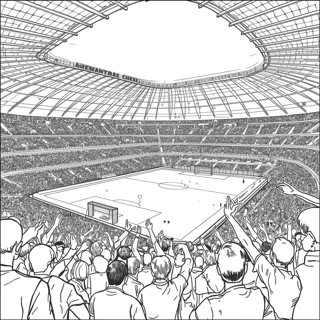 Estadio de Futebol Realista (Desenho para Colorir)