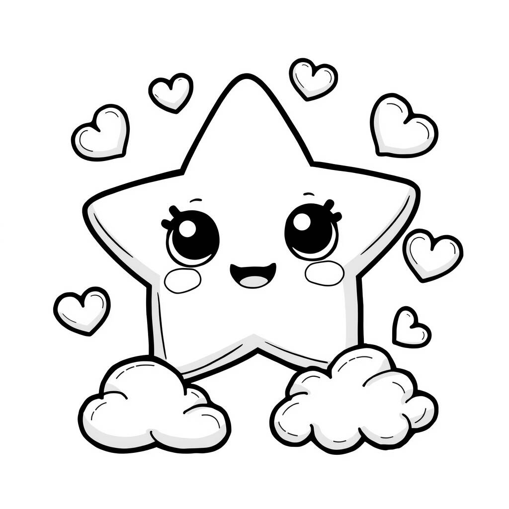 Estrela Kawaii (Desenho para Colorir)