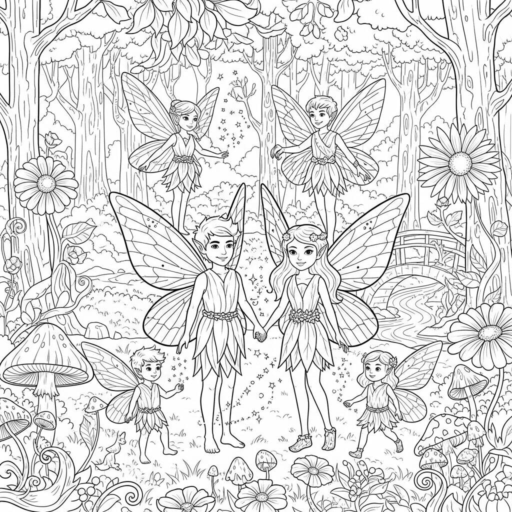 Familia de Fadas (Desenho para Colorir)