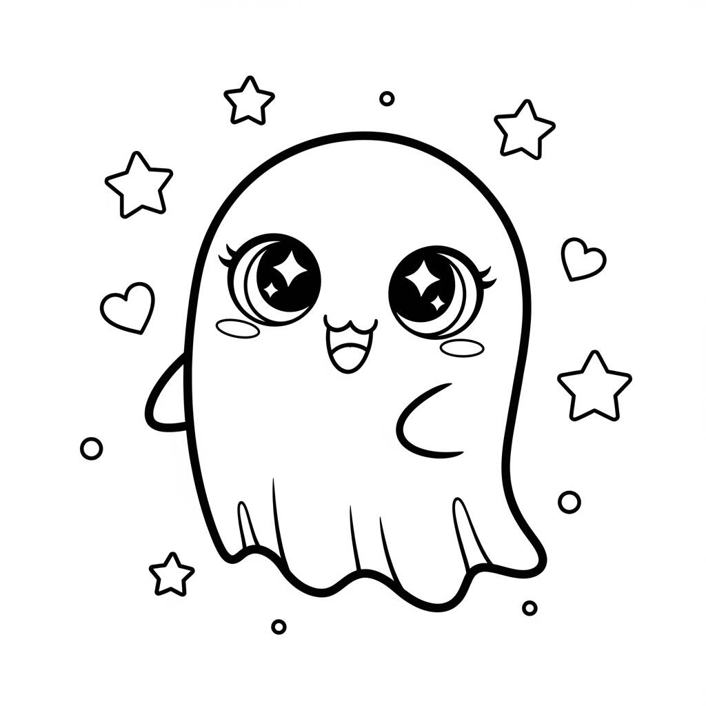 Fantasma Kawaii Simpatico (Desenho para Colorir)