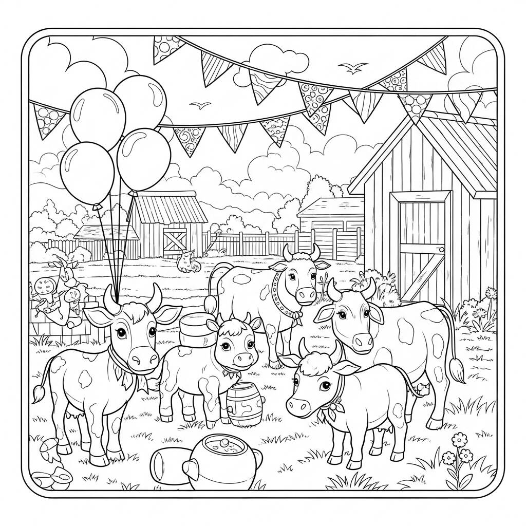 Fazenda Festividade de Animais (Desenho para Colorir)