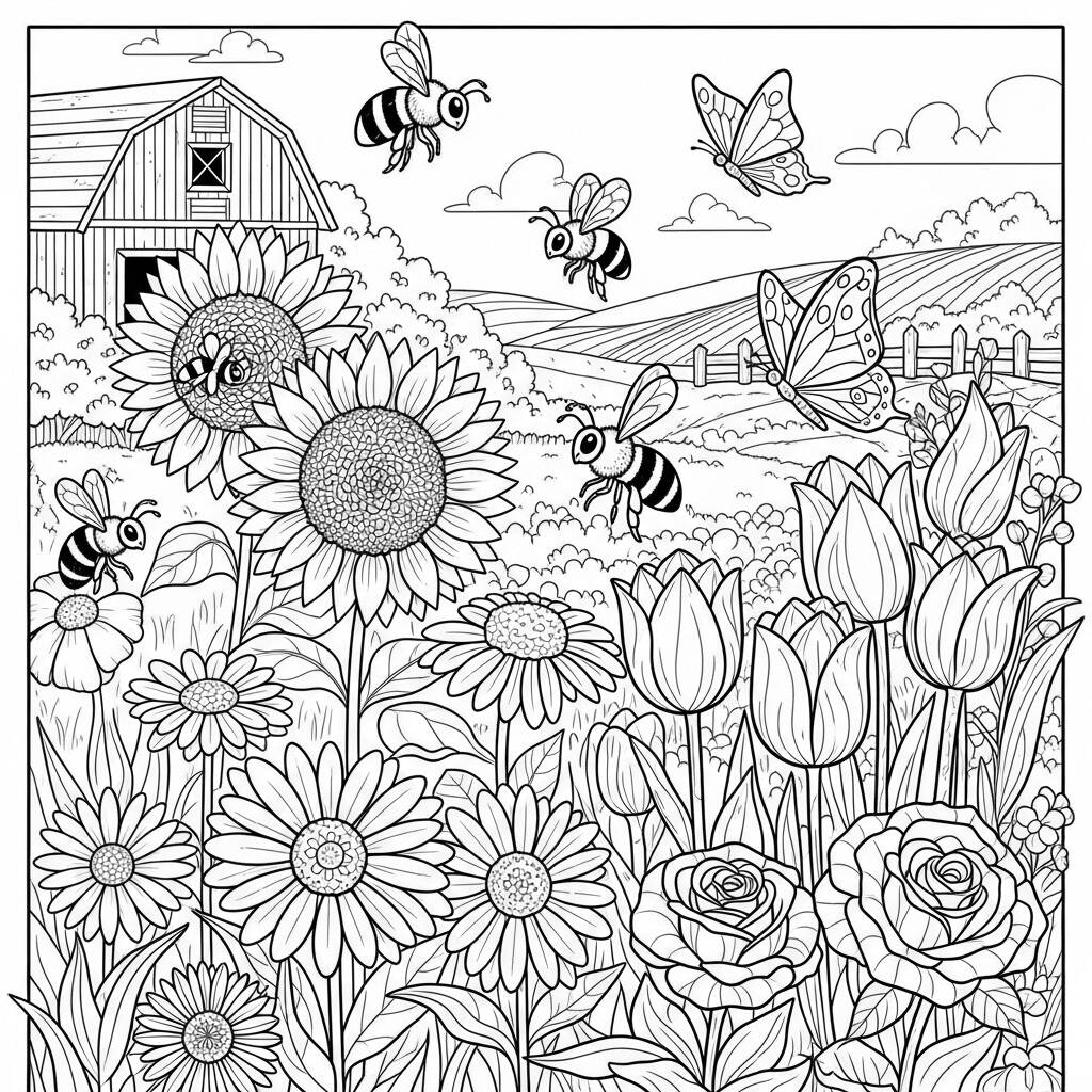 Fazenda Jardim Colorido (Desenho para Colorir)