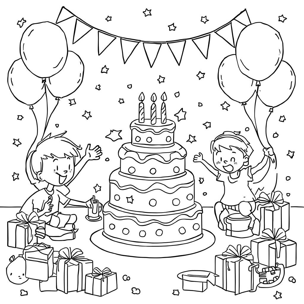 Festa de Aniversario Alegre (Desenho para Colorir)