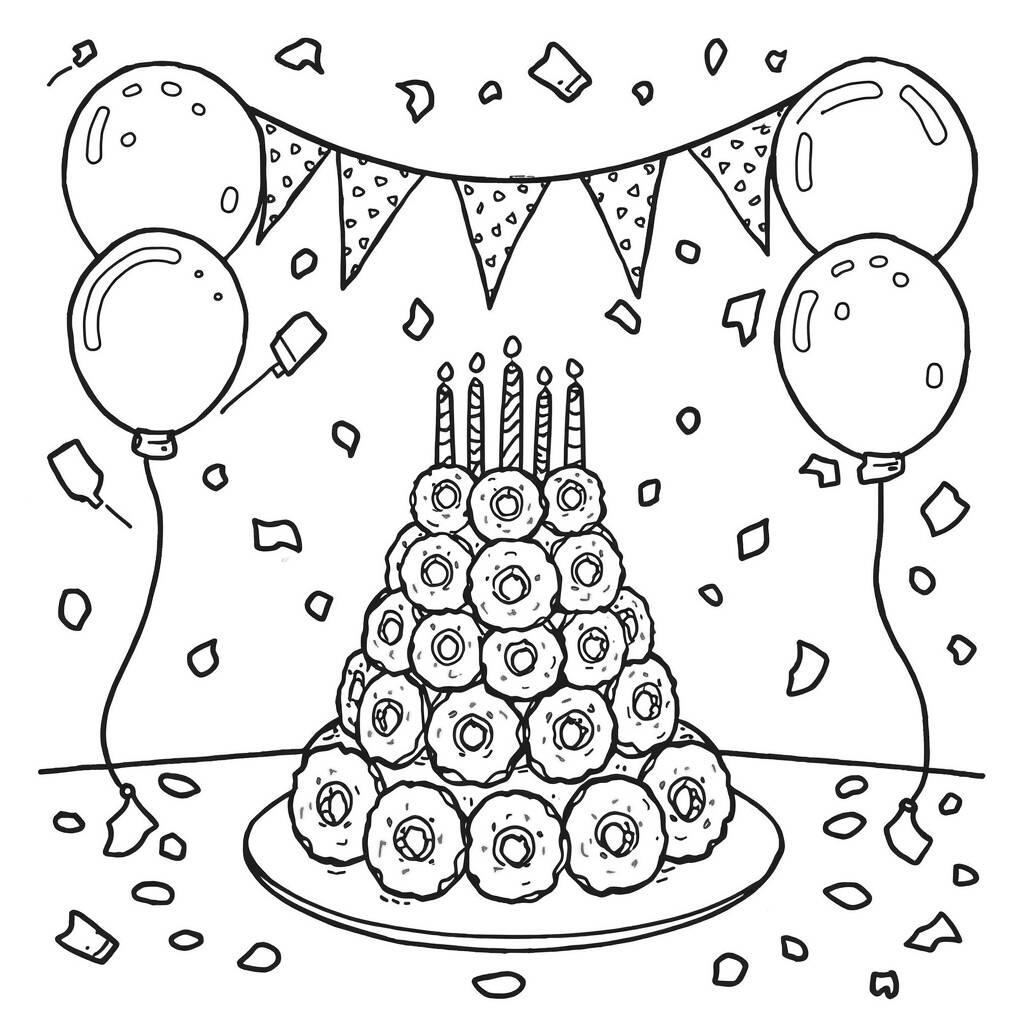 Festa de Donuts (Desenho para Colorir)