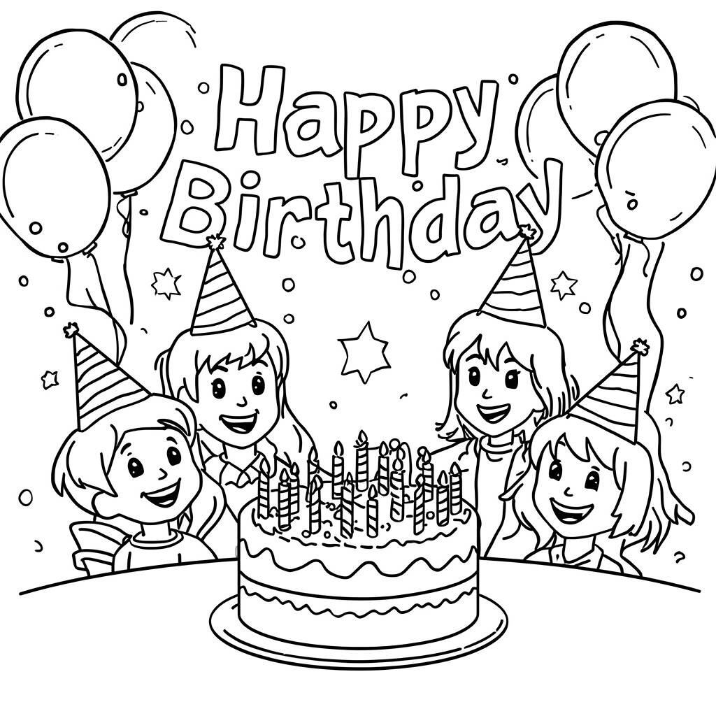 Festa de aniversario Para Meninas (Desenho para Colorir)