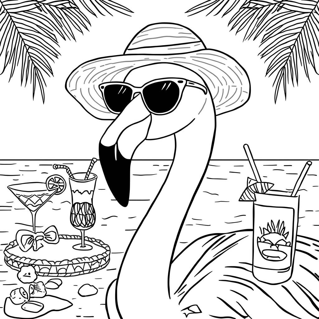 Flamingo Festa de Verao (Desenho para Colorir)
