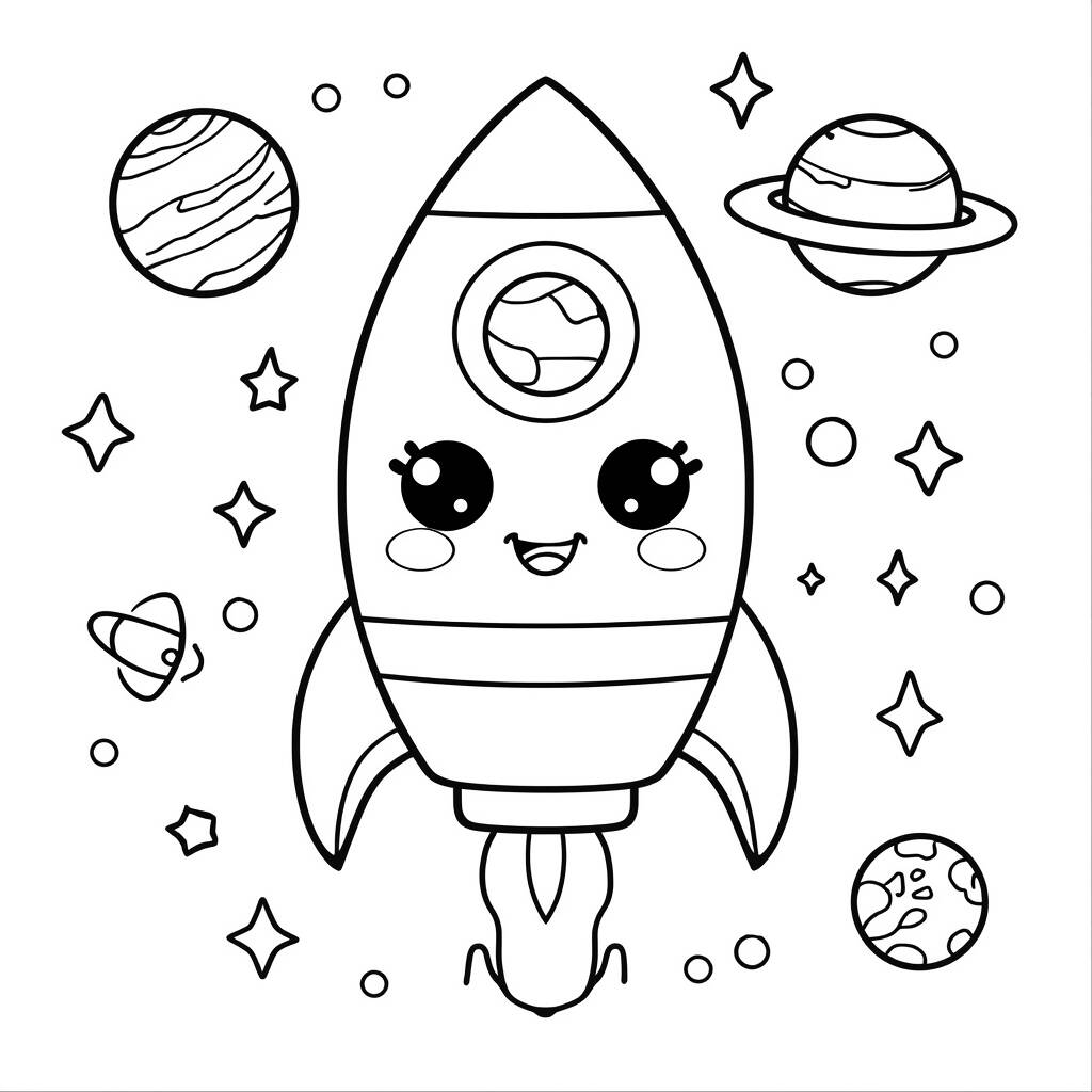 Foguete Kawaii Fofo (Desenho para Colorir)