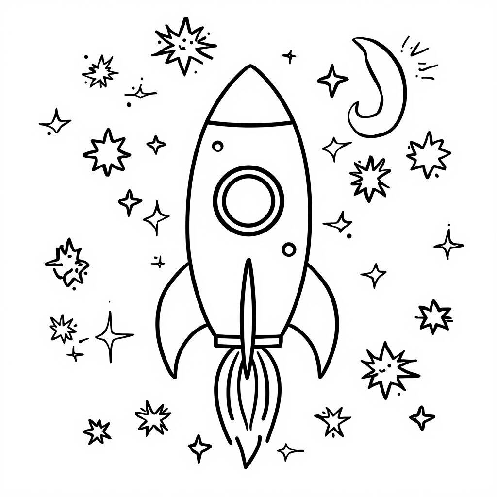 Foguete com Estrelas (Desenho para Colorir)