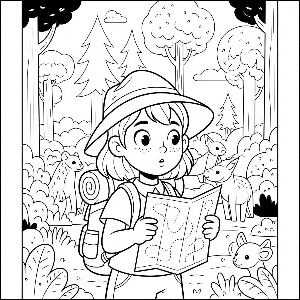 Garota Aventureira (Desenho para Colorir)