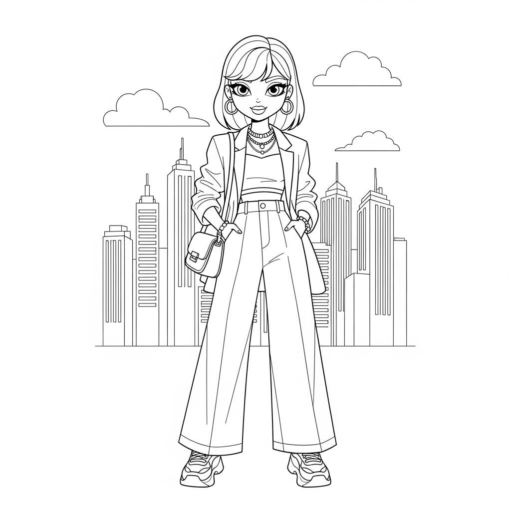 Garota Estilosa (Desenho para Colorir)