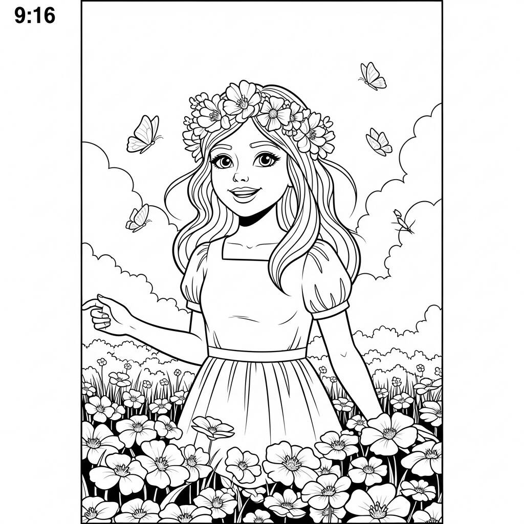 Garota de Primavera (Desenho para Colorir)