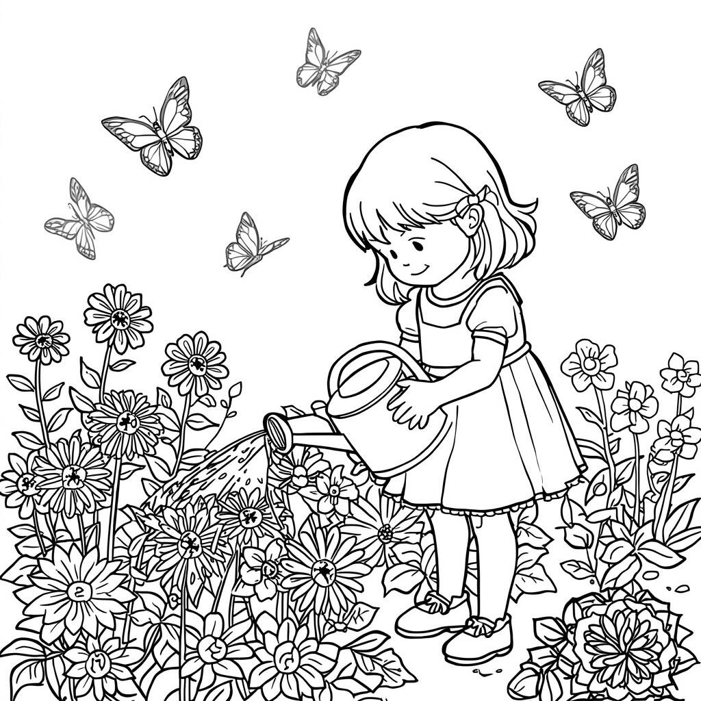 Garotinha no Jardim (Desenho para Colorir)