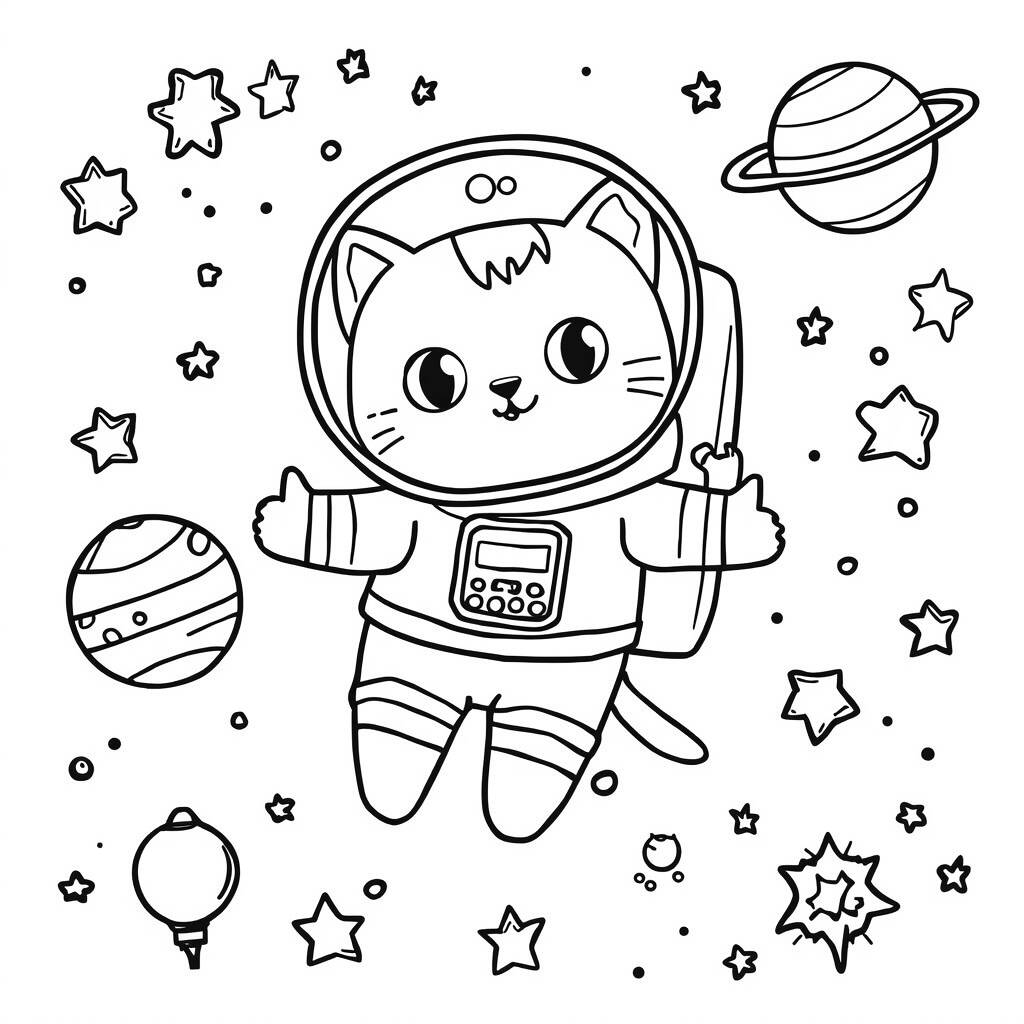 Gatinha Astronauta (Desenho para Colorir)