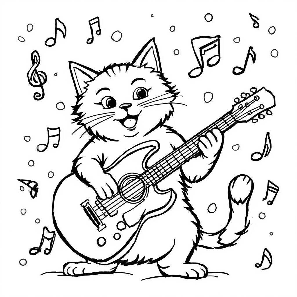 Gatinha e a Musica (Desenho para Colorir)