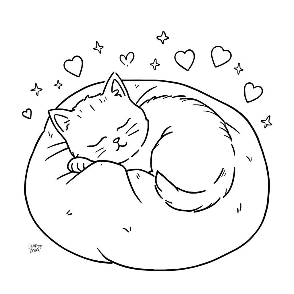 Gato Fofo Dormindo (Desenho para Colorir)
