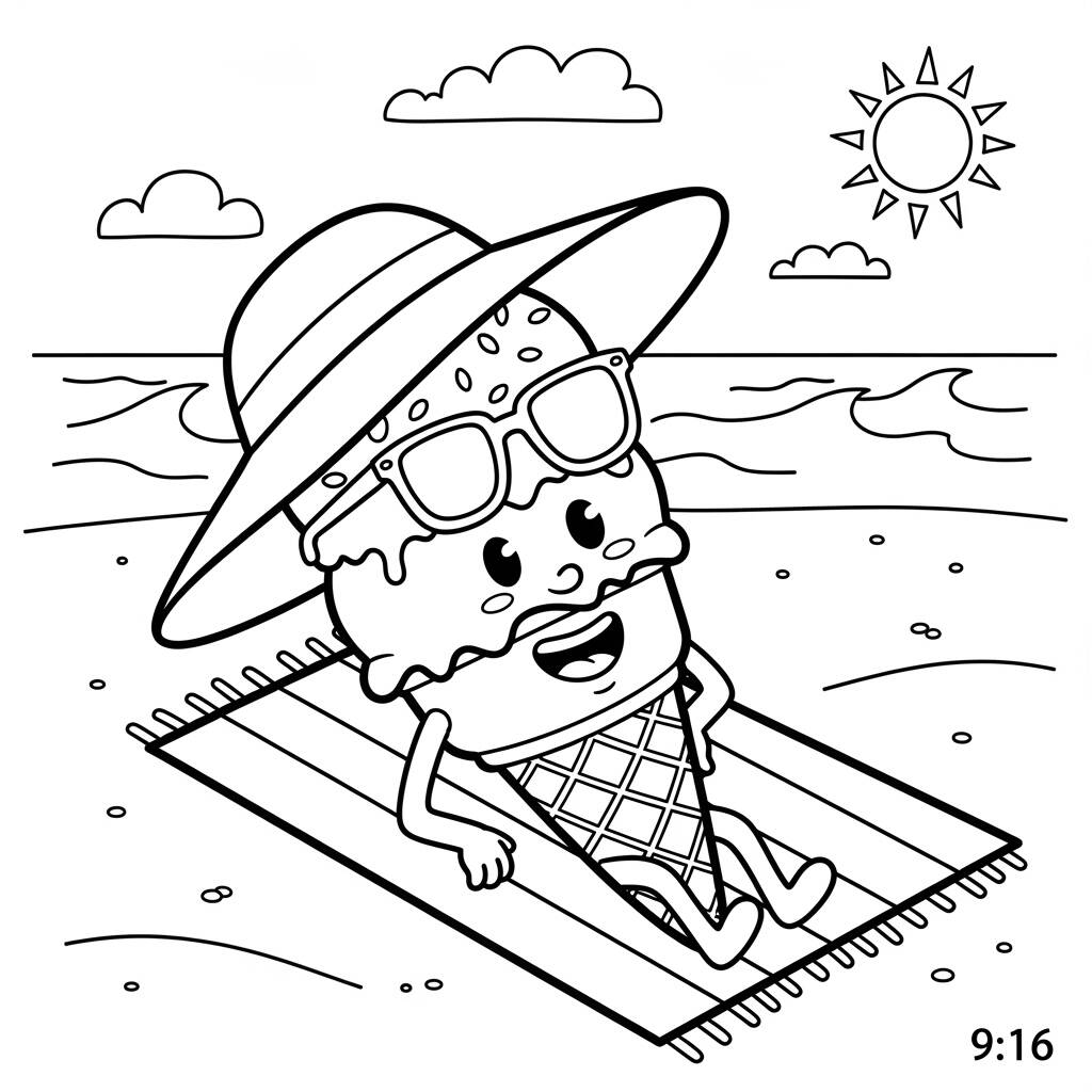 Gelado em Dia de Praia (Desenho para Colorir)