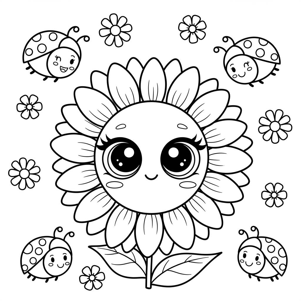 Girassol com Olhos Grandes (Desenho para Colorir)