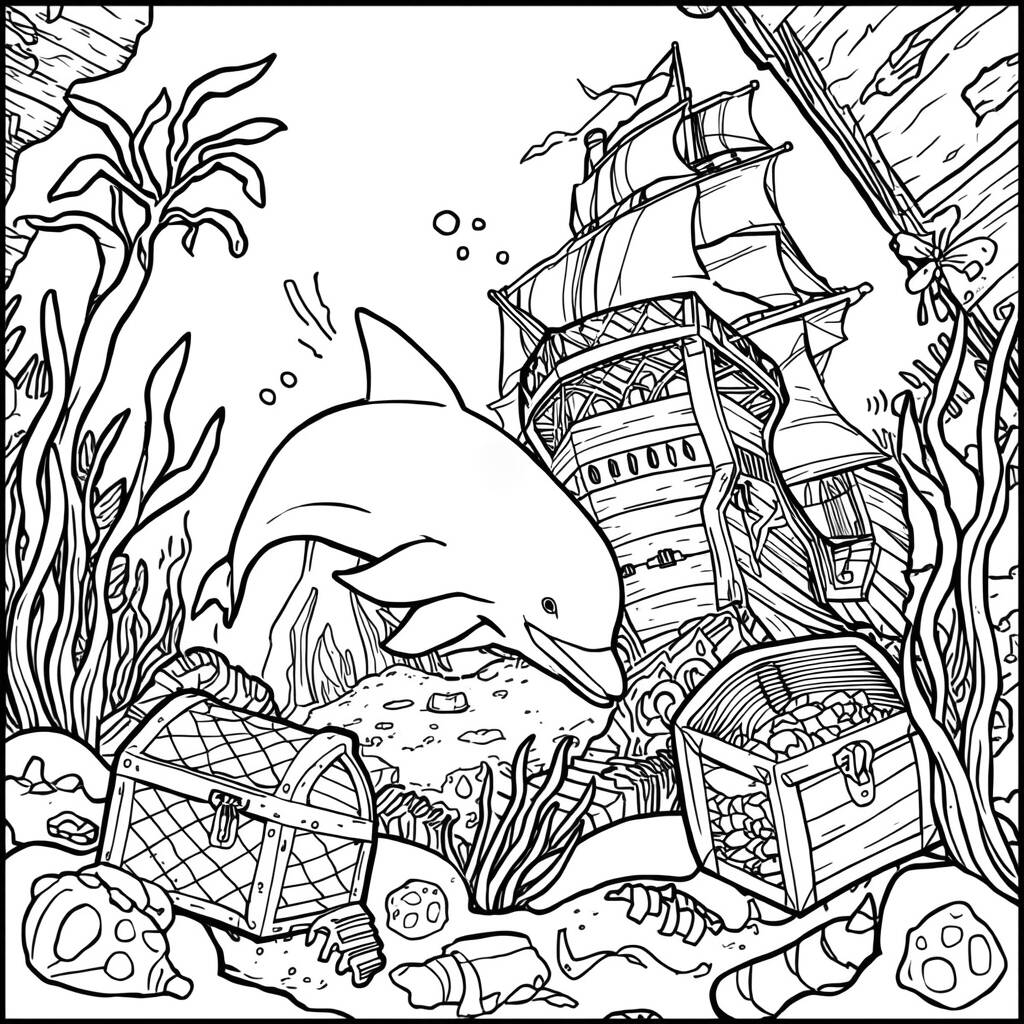 Golfinho em Aventuras (Desenho para Colorir)